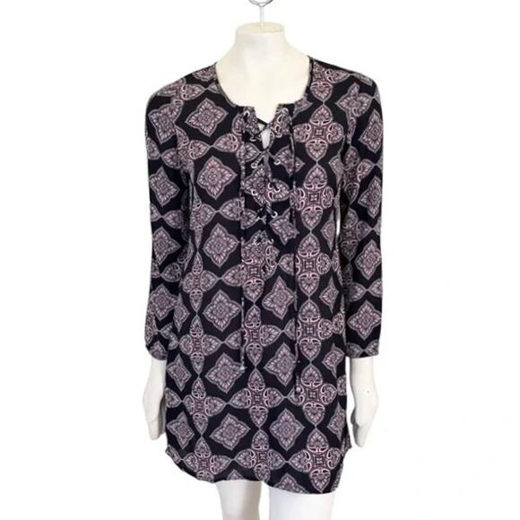 VTG 90s CHARLOTTE RUSSE Retro Medallion Print Semi Sheer Shift Dress SZ S - Picture 11 of 11